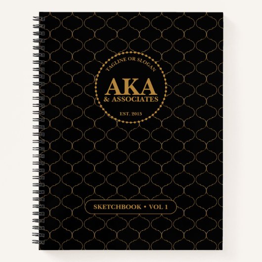 ブラックと金ゴールドモノグラムスケッチ ノートブック (正面)