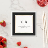 ブラックと金ゴールドモノグラム結婚ズ スタンダードカクテルナプキン (インサイチュ)