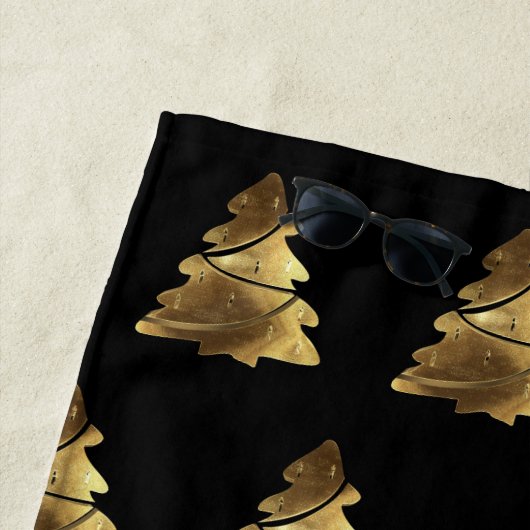 ブラックと金ゴールドルッククリスマスツリーのパターエレガントン ビーチタオル (インサイチュ)