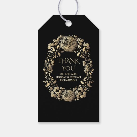ブラックと金ゴールドヴィンテージシック結婚ズ ギフトタグ (正面)