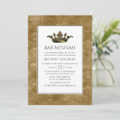 ブラックと金ゴールドヴィンテージ紋章バー（ユダヤ教の）バル・ミツバー 招待状 (スタンド正面)