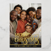 ブラックと金ゴールド実在ホイルワンフォトメリークリスマス 箔シーズンカード (正面)