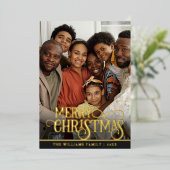 ブラックと金ゴールド実在ホイルワンフォトメリークリスマス 箔シーズンカード (立ち正面)