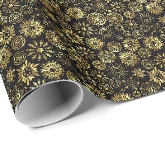 ブラックと金ゴールド抽象芸術クリスマススノーフレーク2 ラッピングペーパー (ロールコーナー)