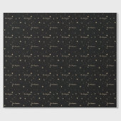 ブラックと金ゴールド星空の夜の家族名クリスマス ラッピングペーパー (フラット)