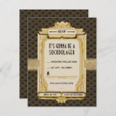 ブラックと金ゴールド素晴らしギャツビーRSVPカード 出欠カード (正面/裏面)