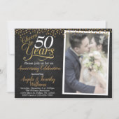 ブラックと金ゴールド結婚の記念日招待状 招待状 (正面)