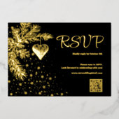 ブラックと金ゴールド結婚クリスマスのQRコードRSVP 箔シーズンカード (正面)