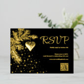 ブラックと金ゴールド結婚クリスマスのQRコードRSVP 箔シーズンカード (立ち正面)