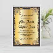 ブラックと金ゴールド結婚式招待状 招待状 (スタンド正面)