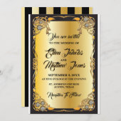 ブラックと金ゴールド結婚式招待状 招待状 (正面/裏面)