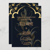 ブラックと金ゴールド結婚式招待状 招待状 (正面/裏面)