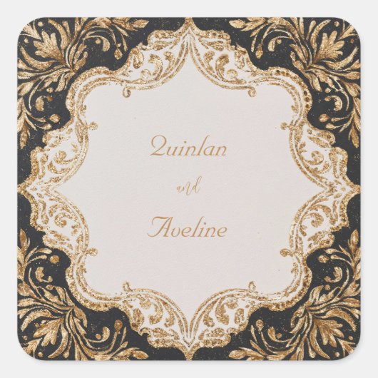 ブラックと金ゴールド華美のステッ結婚カー スクエアシール (正面)