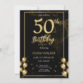 ブラックと金ゴールド誕生日 招待状 (正面)