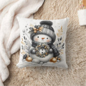 ブラックと金ゴールド雪だるま クッション (ブランケット)