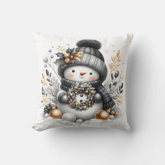 ブラックと金ゴールド雪だるま クッション (正面)