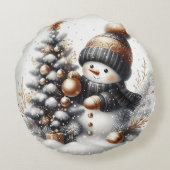 ブラックと金ゴールド雪だるま ラウンドクッション (裏面)