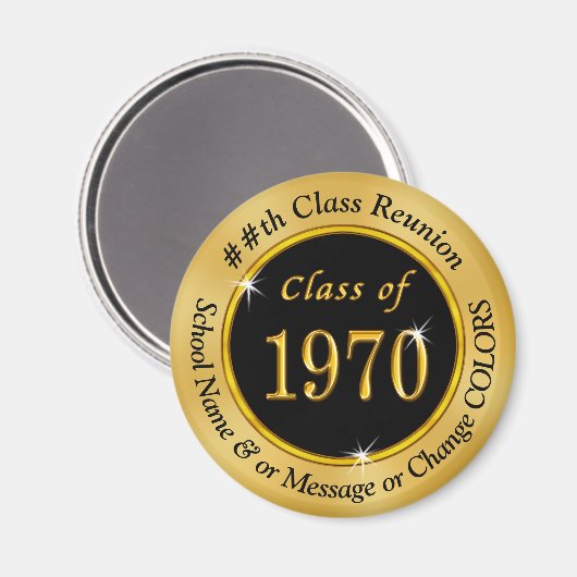 ブラックと金ゴールド1970ギフトのクラス、クラス懇親会 マグネット (正面/裏面)
