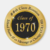 ブラックと金ゴールド1970ギフトのクラス、クラス懇親会 マグネット (正面)