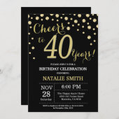 ブラックと金ゴールド40thバースデーダイヤモンド 招待状 (正面/裏面)
