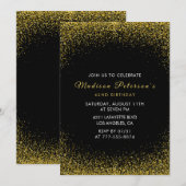 ブラックと金ゴールド42歳の誕生日グラムグリッター 招待状 (正面/裏面)