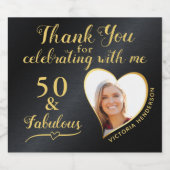 ブラックと金ゴールド50と素晴らしい誕生日ありがとう スパークリングワインラベル (シングルラベル)