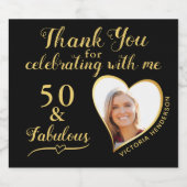 ブラックと金ゴールド50th誕生日ありがとう スパークリングワインラベル (シングルラベル)