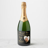 ブラックと金ゴールド50th誕生日ありがとう スパークリングワインラベル (正面)