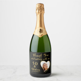 ブラックと金ゴールド50th誕生日ありがとう スパークリングワインラベル