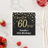 ブラックと金ゴールド60誕生日ダイヤモンド スタンダードカクテルナプキン (インサイチュ)
