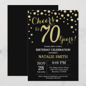 ブラックと金ゴールド70誕生日ダイヤモンド招待状 招待状 (正面/裏面)