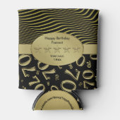 ブラックと金ゴールド70th誕生日パーティー番号パターン 缶クーラー (正面)