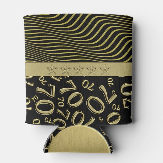 ブラックと金ゴールド70th誕生日パーティー番号パターン 缶クーラー (裏面)