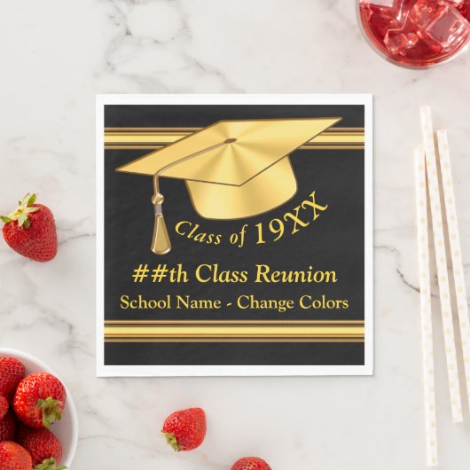 ブラックと金ゴールド、クラス懇親会ナプキンス、3サイズ スタンダードランチョンナプキン (インサイチュ)