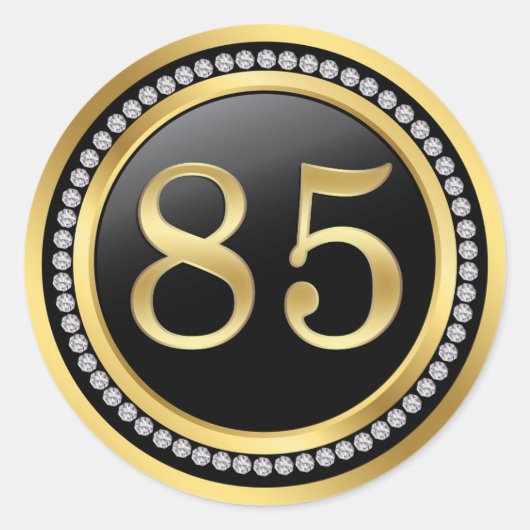 ブラックと金ゴールド、プリントダイヤモンド85誕生日 ラウンドシール (正面)