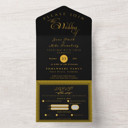 ブラックと金ゴールド（モノグラム） オールインワン招待状 (内側)