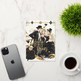 ブラックと金ゴールド、リッチラグジュアリー、ムーランルージュスタイル 箔グリーティングカード