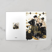 ブラックと金ゴールド、リッチラグジュアリー、ムーランルージュスタイル 箔グリーティングカード (外側レイダウン)