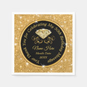 ブラックと金ゴールド、50誕生日ナプキンスパーソナライズされた スタンダードカクテルナプキン (正面)