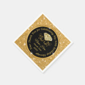 ブラックと金ゴールド、50誕生日ナプキンスパーソナライズされた スタンダードカクテルナプキン (角)