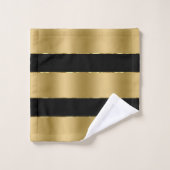 ブラックと高級金ゴールドストライプパターン バスタオルセット (ウォッシュタオル)