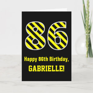 ブラックと黄色のストライプ "86"; 86歳の誕生日 + 名前 カード