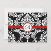 ブラックなダマスクの渦巻き 赤い縁取りの結婚式招待状 出欠カード (裏面)