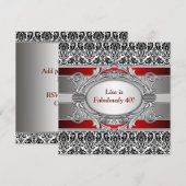 ブラックなダマスクの素敵な40歳の誕生日パーティー 招待状 (正面/裏面)