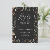 ブラックなムーディーフラワーボタニカルエレガントな結婚式の返信 招待状 (スタンド正面)