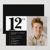 ブラックな12歳の誕生日招待状 エレガント シック 招待状 (正面/裏面)