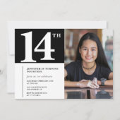 ブラックな14歳の誕生日招待状 おしゃれ女子フォト 招待状 (正面)
