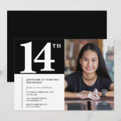 ブラックな14歳の誕生日招待状 おしゃれ女子フォト 招待状 (正面/裏面)