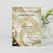 ブラックにゴールドのアクセントを施したシャンパンシルクのレセプション 招待状 (スタンド正面)