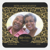 ブラックにゴールドの渦巻き 50周年記念写真 スクエアシール (正面)